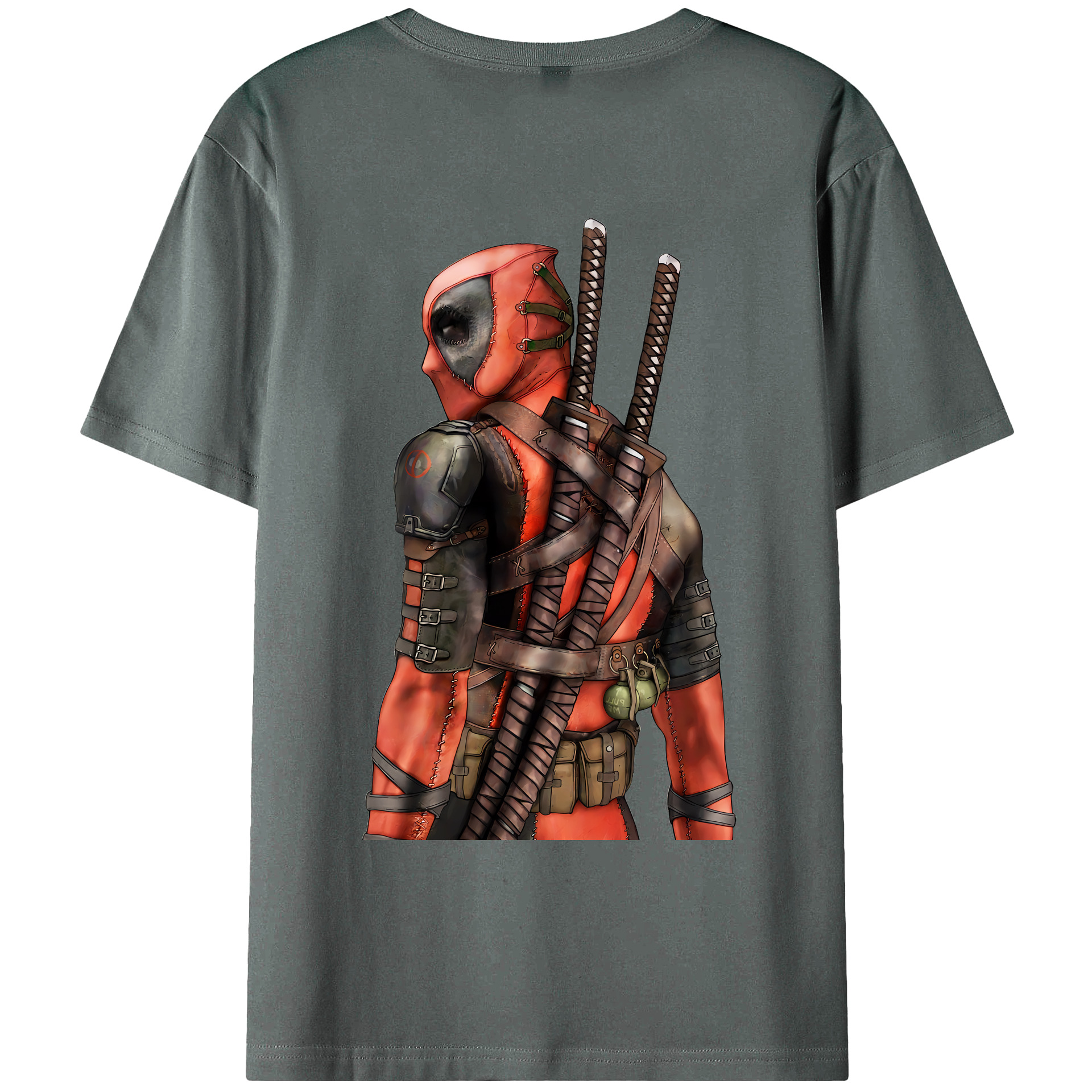 （画像用） Deadpool デッドプール 綿100％ メンズ半袖Tシャツ（バックプリント） 通気性